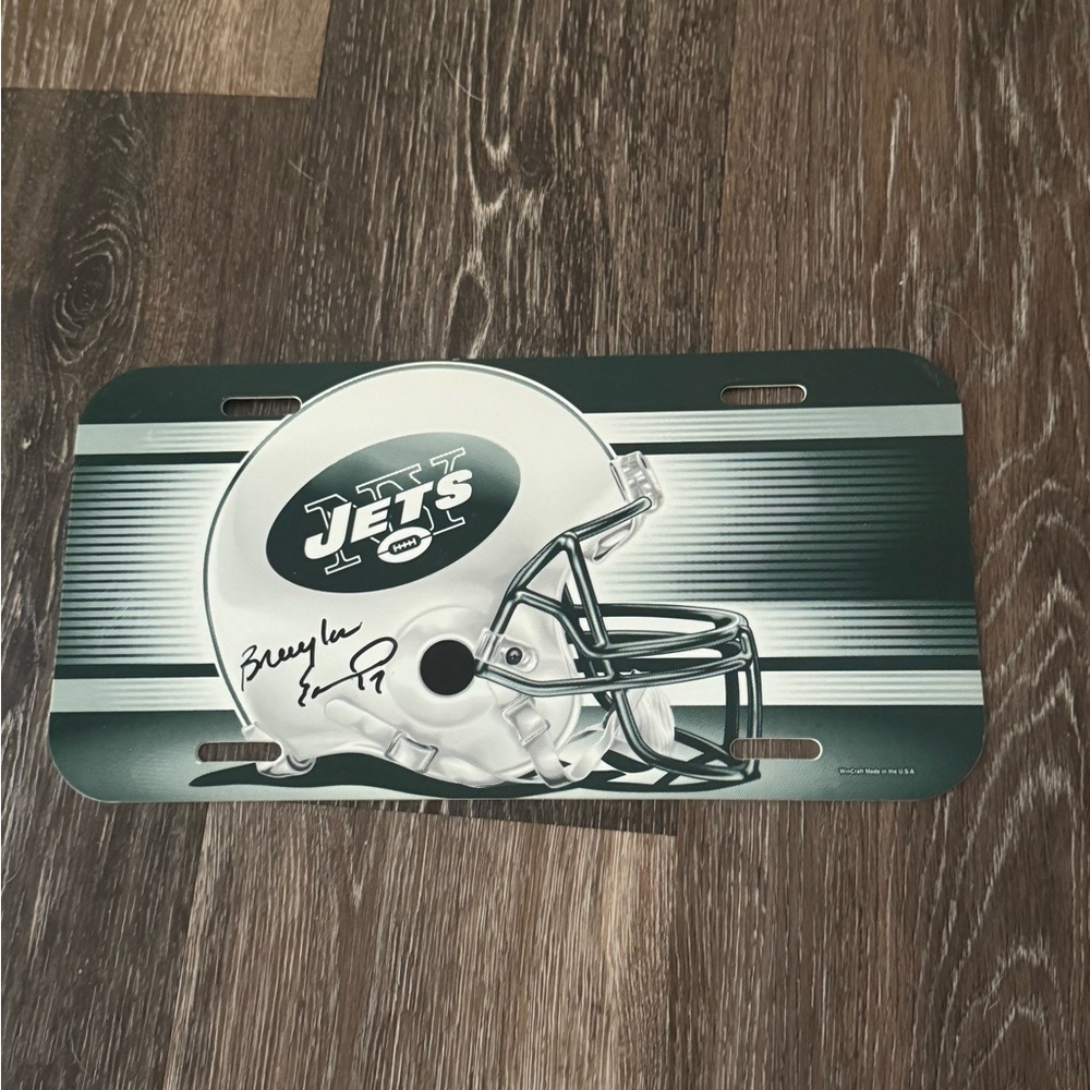 NY Jets Helmet License Plate signed by Braylon Edwards 17
